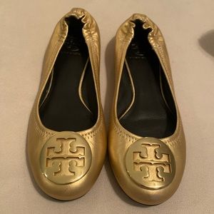 Tory Burch Reva Metallic Leather Ballerina, Gold, Size 7-Never worn